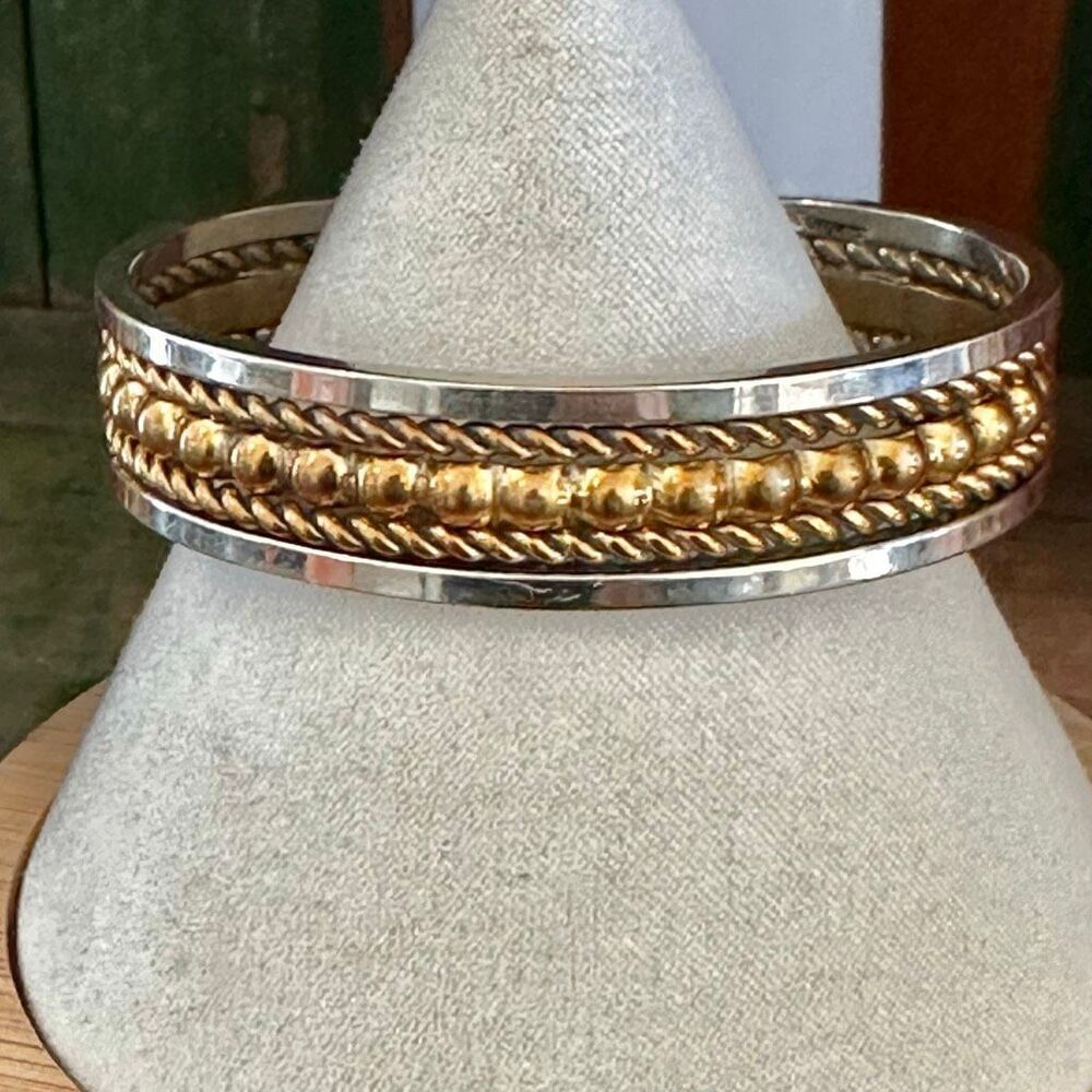 Braided Sterling Silver, Brass & Copper Cuff Bracelet